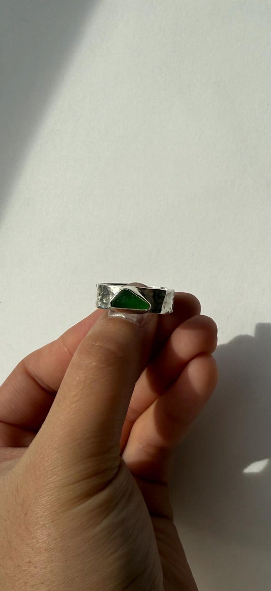 Wide Band Seaglass Ring
